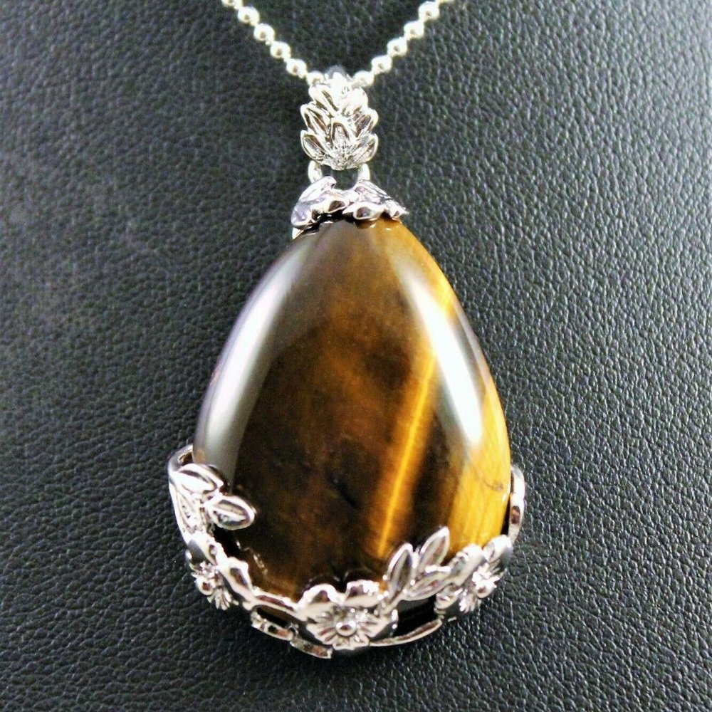 Tiger's Eye Teardrop Pendant Necklace